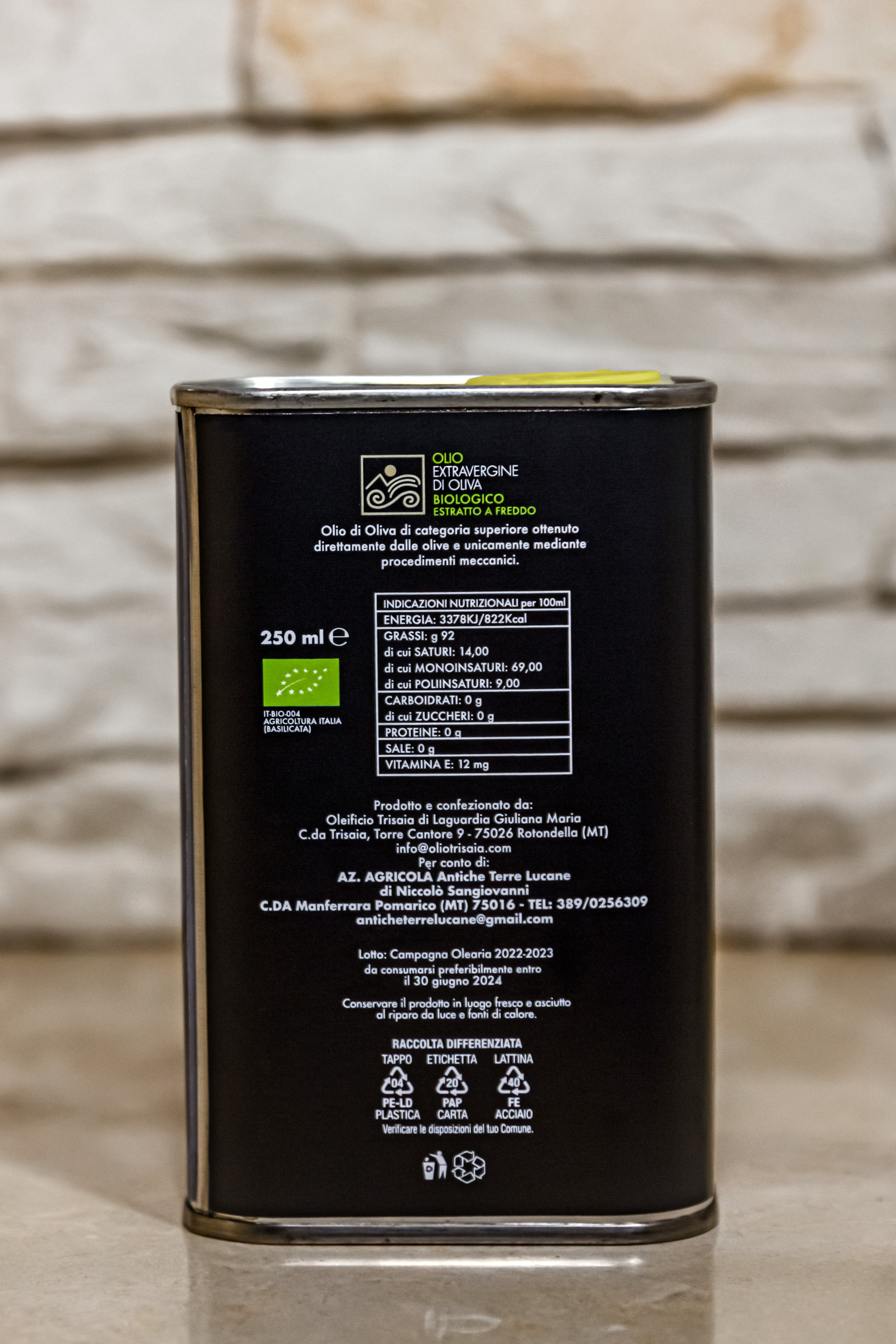 OLIO EXTRAVERGINE DI OLIVA Bio🫒 -Latta rettangolare da 250ml