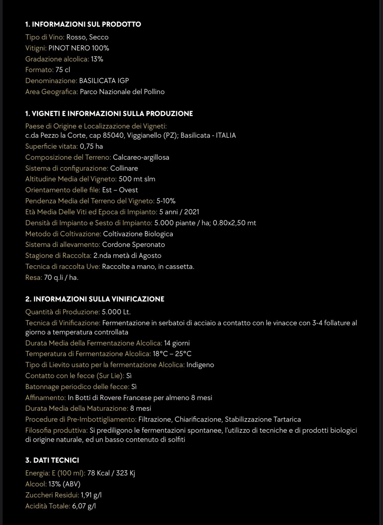 𝐏𝐈𝐍𝐎𝐓 𝐍𝐄𝐑𝐎 𝐈𝐆𝐏 𝐁𝐀𝐒𝐈𝐋𝐈𝐂𝐀𝐓𝐀
-𝘽𝙮𝙖𝙣𝙚𝙡𝙡𝙪𝙢                                                  -Vino ROSSO bottiglia in vetro 0,75L